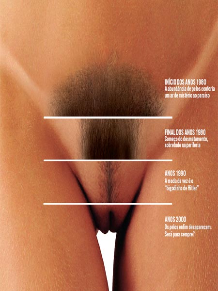 Um infográfico da Playboy traçando o recuo histórico dos pentelhos femininos.