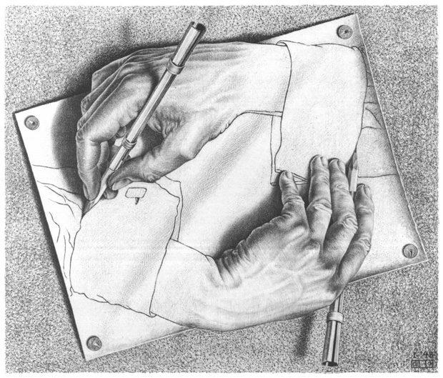 Escher, "Drawing Hands": pra enxergar melhor a relação entre eu e o outro, eu e o mundo